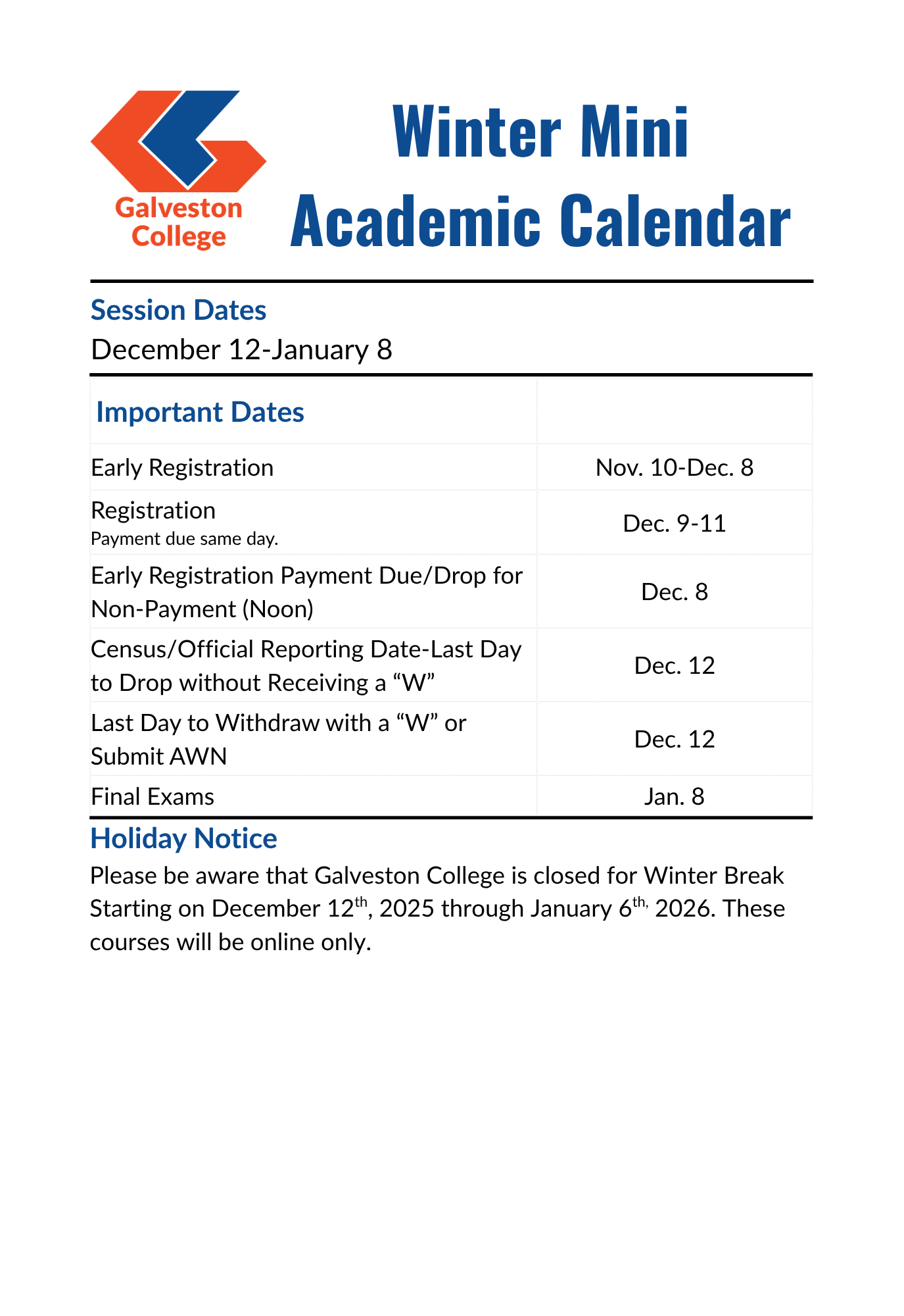 2026SP Winter Mini Registration Calendar