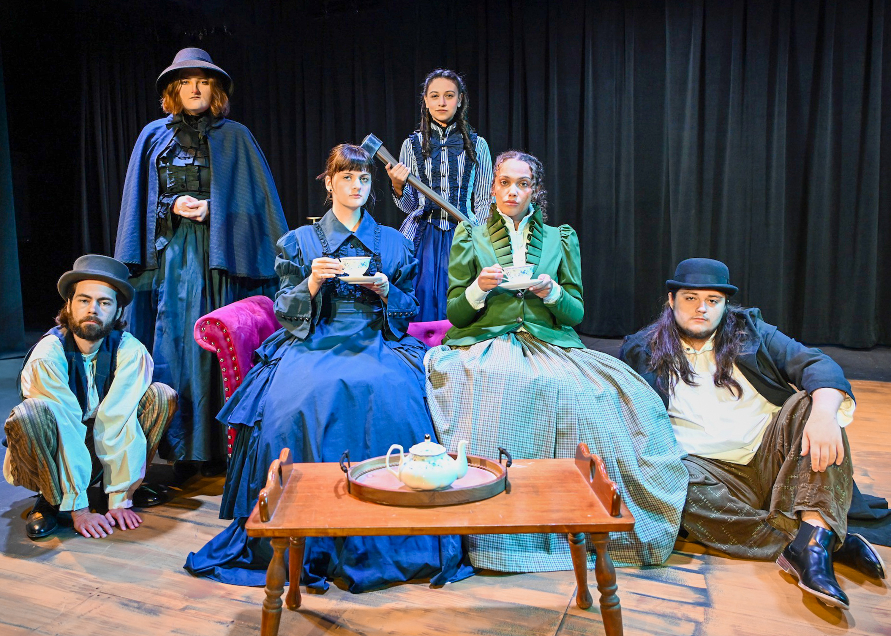 银河网上赌场官网 students during a rehearsal on Nov. 5, 2025 in the college’s Black Box Theatre for the 银河网上赌场官网 Theatre Department’s upcoming production of Jen Silverman’s “The Moors,” a gothic tale of love, power, and longing on the desolate English moors. Performances of “The Moors” will run Nov. 13-16 at the 银河网上赌场官网 Black Box Theatre at the college’s main campus in Galveston. (COURTESY)      